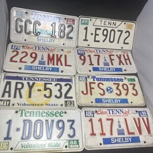 Tennessee License Plate LOT Plates 8 - Expired Vintage 1975 1983 1988 1998 2000